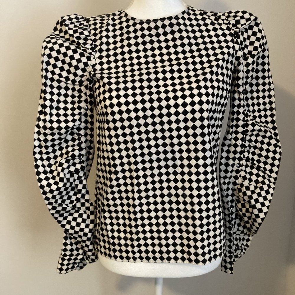 Harlequin H&M Top with Puffy Ruched Sleeves, Sz. 6, EUC